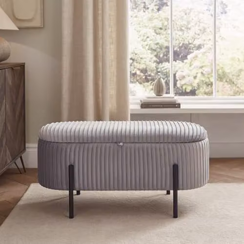 GFW Cairo Small Storage Ottoman in Grey, W/D/H: 92 x 38 x 44 cm – 1