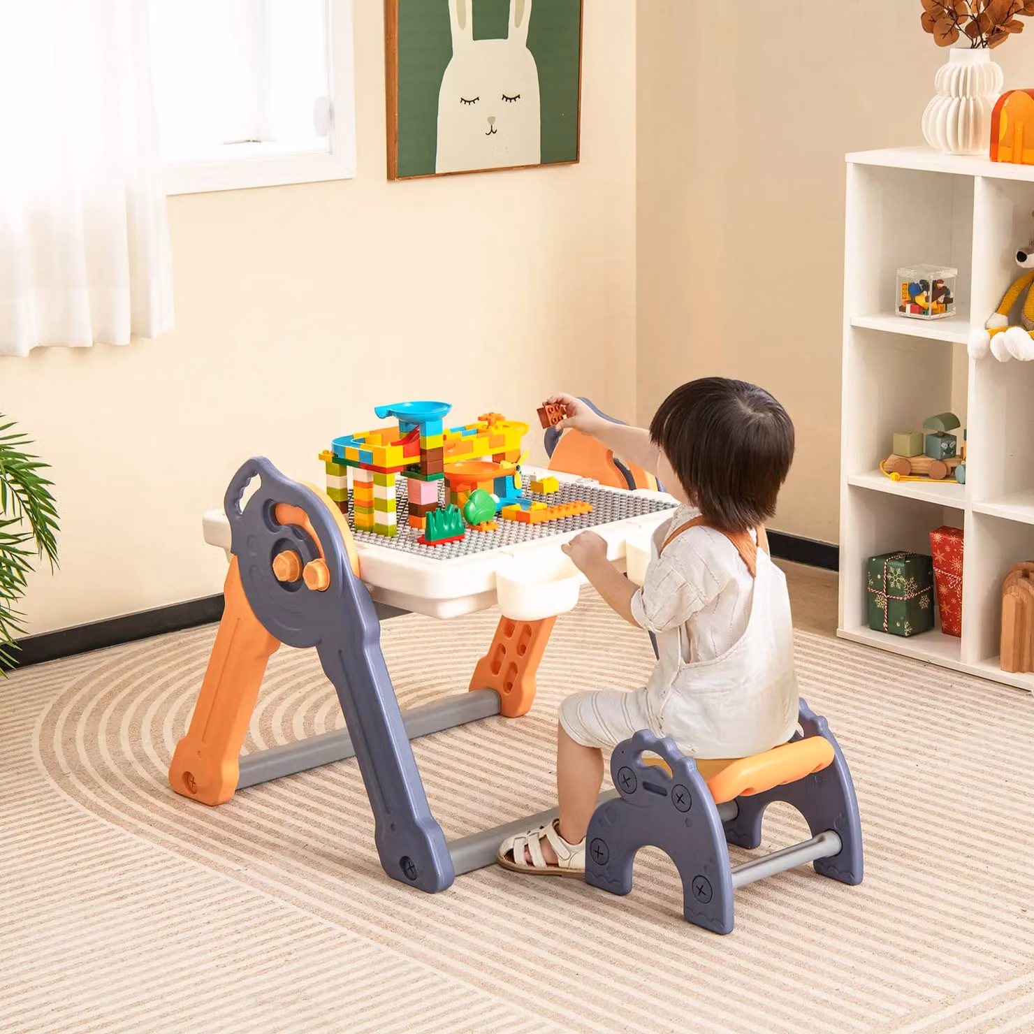 Costway 6-in-1 Multi-activity Play Table and Chair Set with Folding Painting Easel, Multicolour – 2