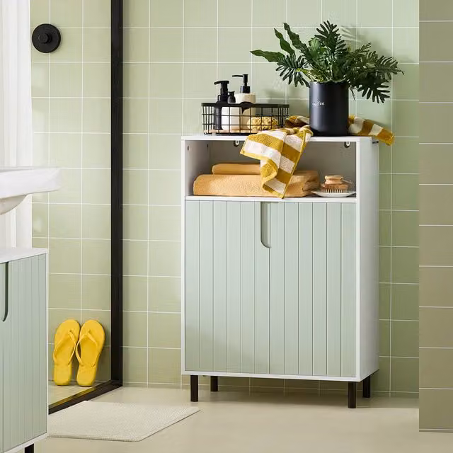 SoBuy Modern Green Bathroom Low Cabinet with 2 Hinged Doors and Internal Shelves