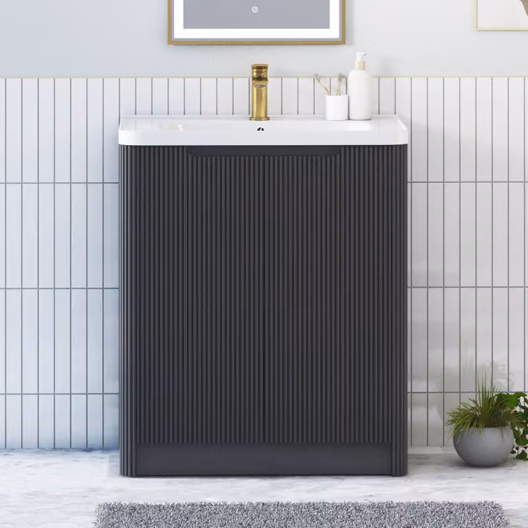 Royal Bathrooms Avenza Matt Obsidian Black Floor Standing 2 Door Vanity Unit with Ceramic Basin Width: 70 cm