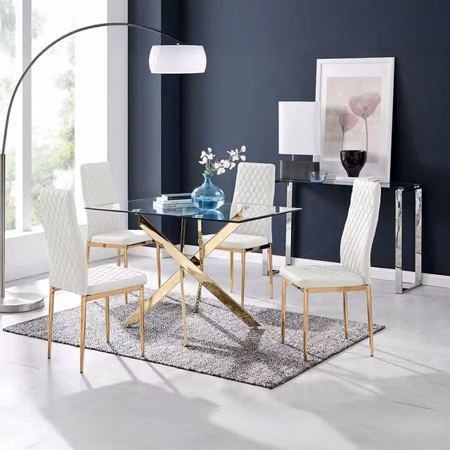 FurnitureboxUK Leonardo Dining Table with Four Milan Chairs in White and Gold