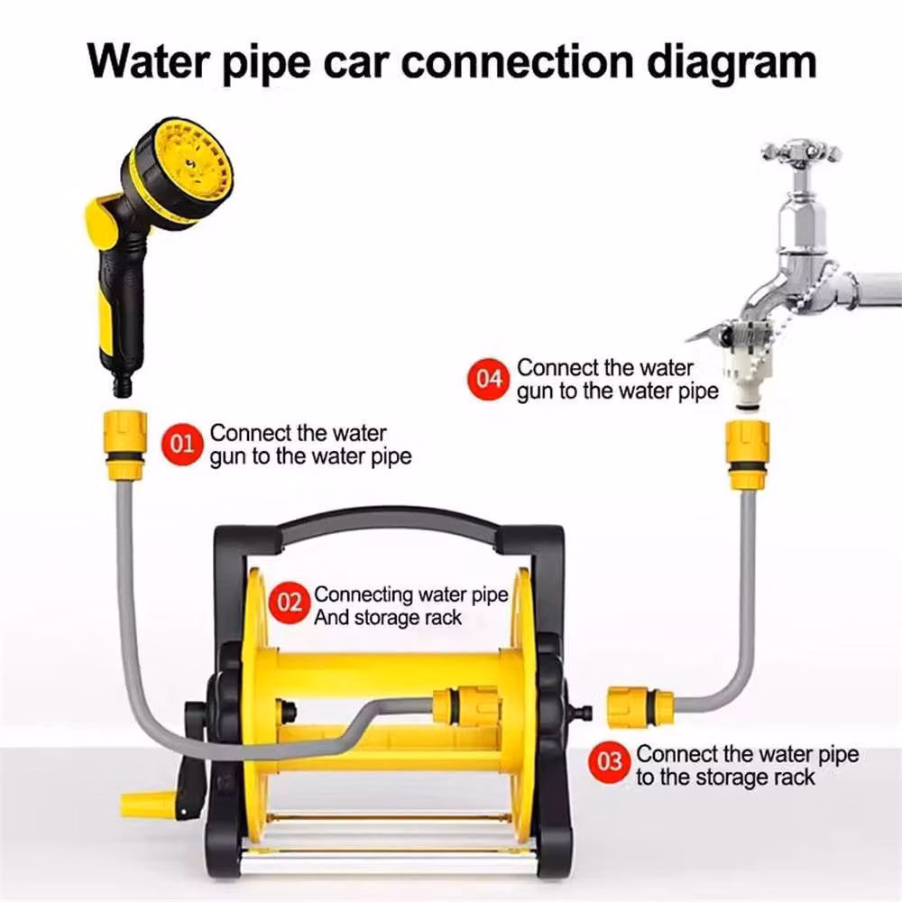VOGREX Freestanding Garden Watering Hose Reel Winder in Yellow – 3
