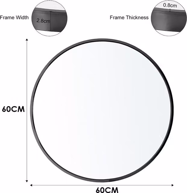 Kidkid Nordic Round Wall Hanging Mirror in Black, Diameter: 60 cm