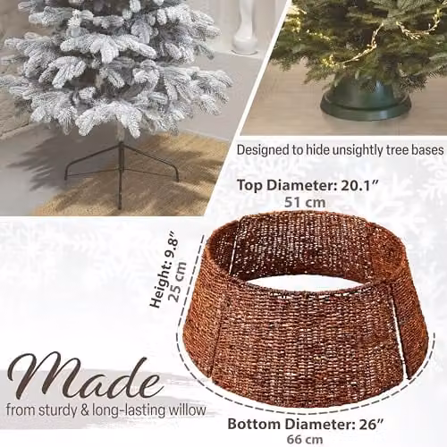 Deco Express Woven Rattan Christmas Tree Skirt, Brown, Top Diameter: 51 cm, Base Diameter: 66 cm, Height: 25 cm – 2