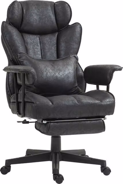 HOMCOM Ergonomic Black Synthetic Leather Executive Swivel Office Chair with Foot Rest and Armrests
