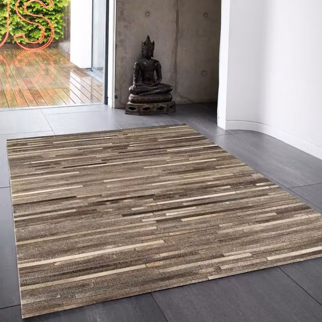 The Rug Shop UK Grey Handmade Striped Cowhide Area Rug, W: 160 cm, D: 230 cm