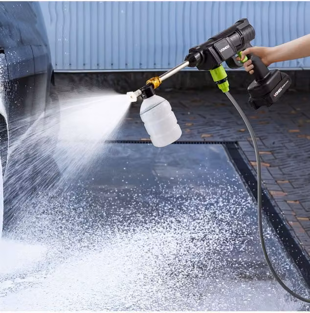 Living and Home Portable Cordless Handheld High-Pressure Washer in Black with 2 x 18.5V Rechargeable Batteries, 5m Hose and 3 Nozzles