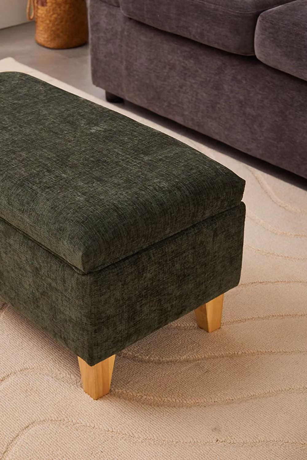 Living and Home Chenille Upholstered Storage Ottoman in Green, Small – 5