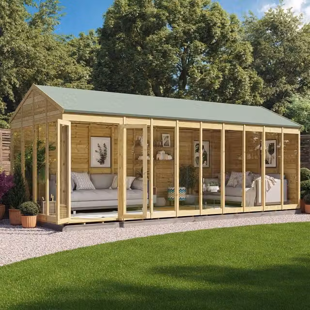 BillyOh Switch Apex Tongue and Groove Summerhouse in Brown, W: 609.6 cm, D: 243.84 cm, H: 243.84 cm