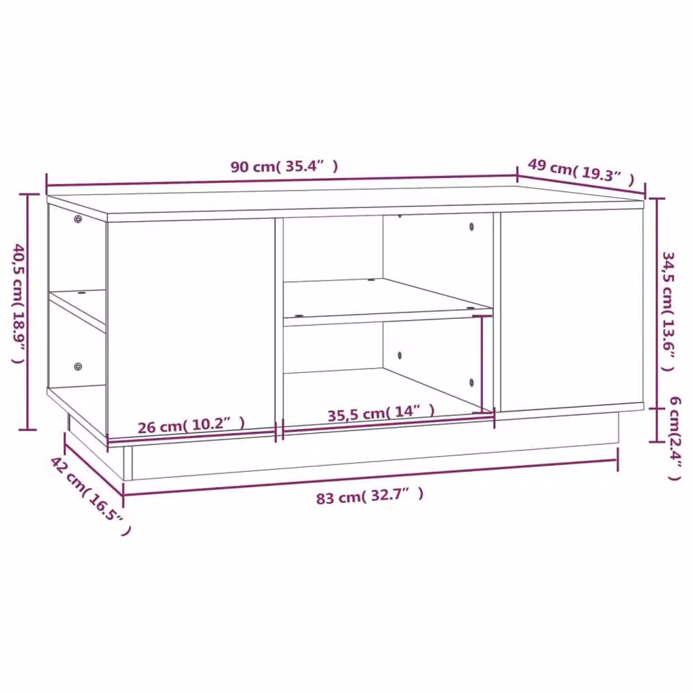 Berkfield Home Rustic Solid Wood Pine Coffee Table, Brown, W/D/H: 90 x 49 x 40.5 cm – 4