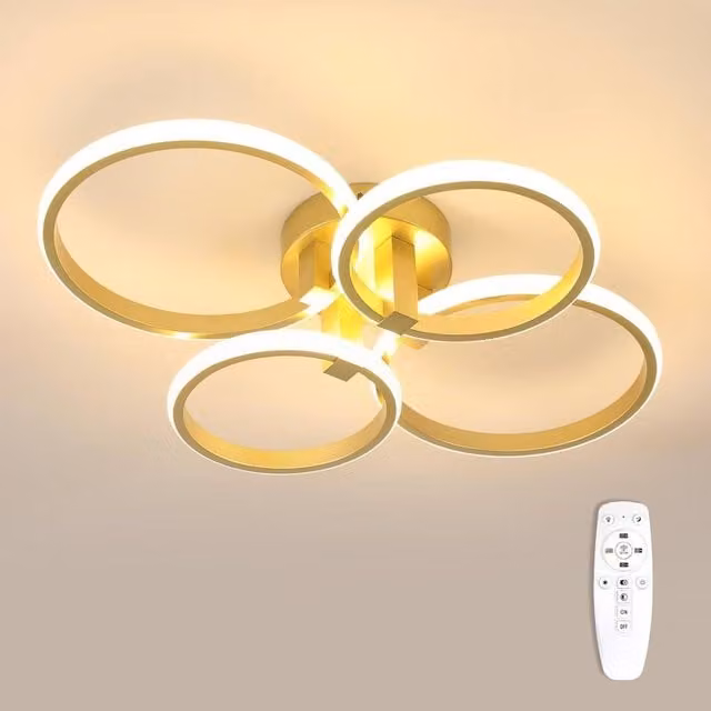 Goeco Round Dimmable LED Ceiling Light with Remote Control, 76W, Gold/Brass – 1