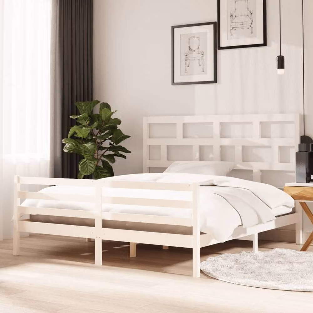 Berkfield Home Super King Size Solid Pine Wood Bed Frame, White, W: 180 cm, D: 200 cm – 2