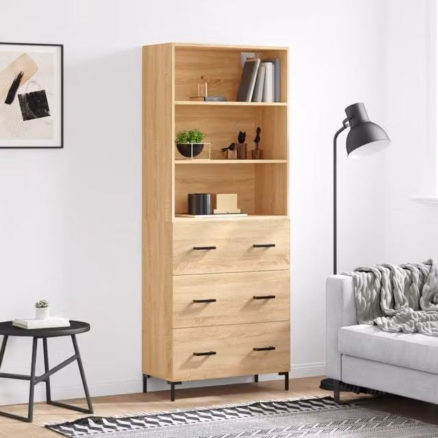 Berkfield Home Sonoma Oak Highboard in Brown, W/D/H: 69.5 x 34 x 180 cm