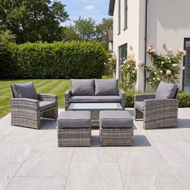 Artemis Home Dovera 6 Seat Rattan Patio Set in Black and Grey