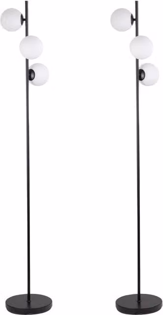First Choice Lighting Set of 2 Marlin Floor Lamps in Matt Black with Opal Glass