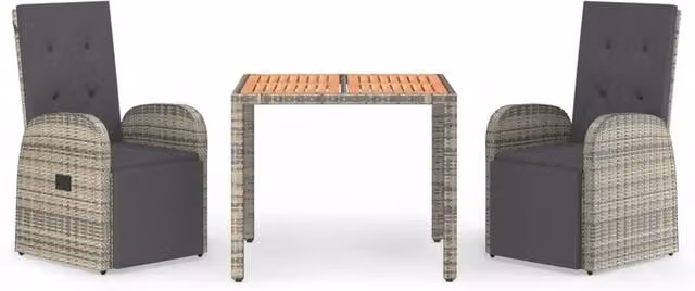 Berkfield Home 3 Piece Grey Poly Rattan and Solid Acacia Wood Garden Dining Set