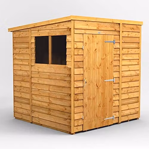Powersheds Premium Pent Overlap Wooden Shed in Brown with Window and Security Features, W/D/H: 202.8 x 190.8 x 190.8 cm