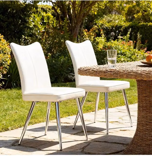 Living and Home Set of 2 Modern White Synthetic Leather Dining Chairs