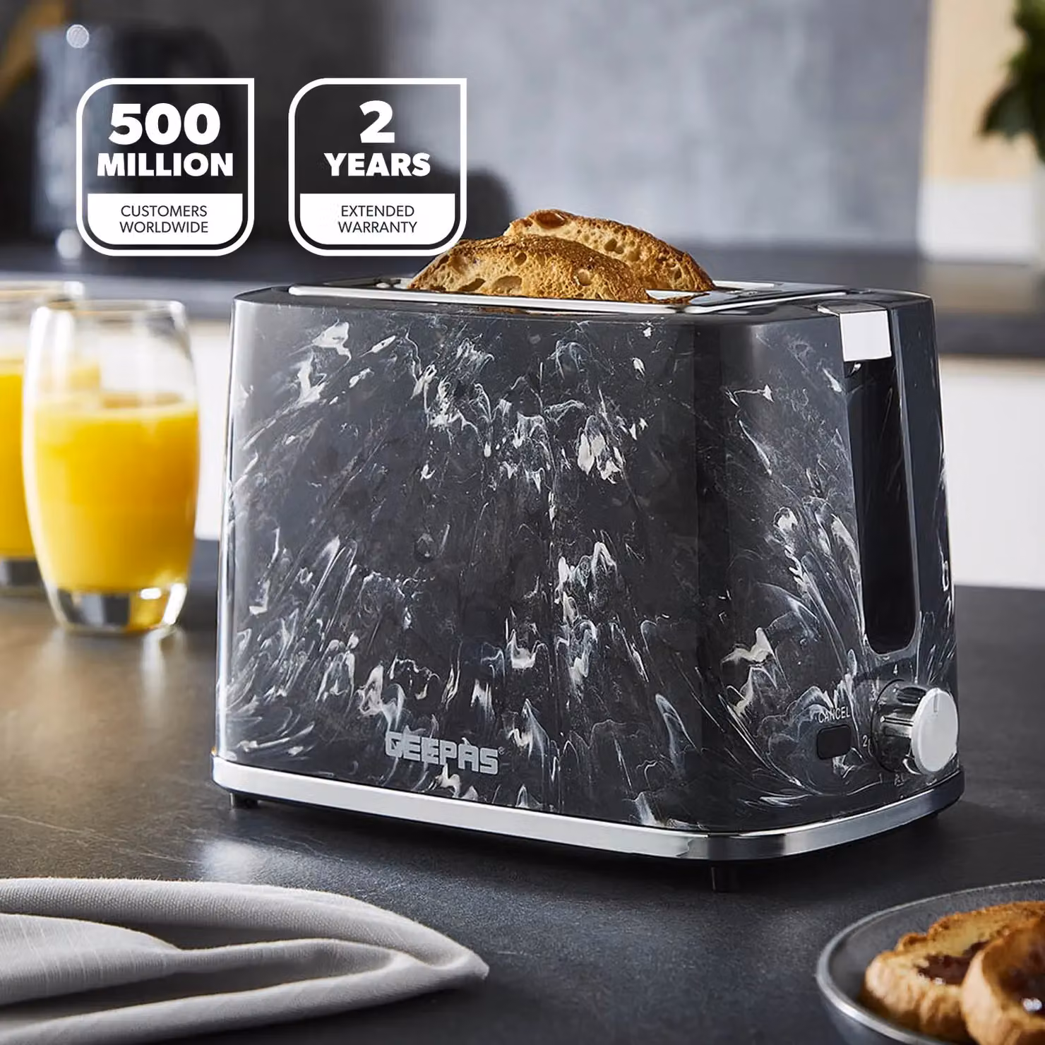 Geepas Skye Collection 2 Slice Bread Toaster with 7 Level Browning Control and Crumb Tray in Black – 2