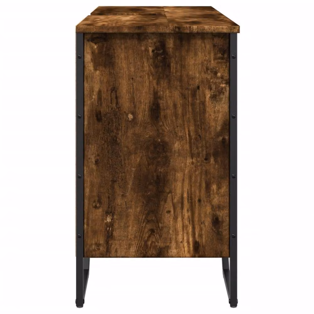 Berkfield Home Smoked Oak Wall Mounted Bathroom Sink Cabinet with Hinged Doors and Internal Shelves, W/D/H: 91 x 35 x 60 cm – 4