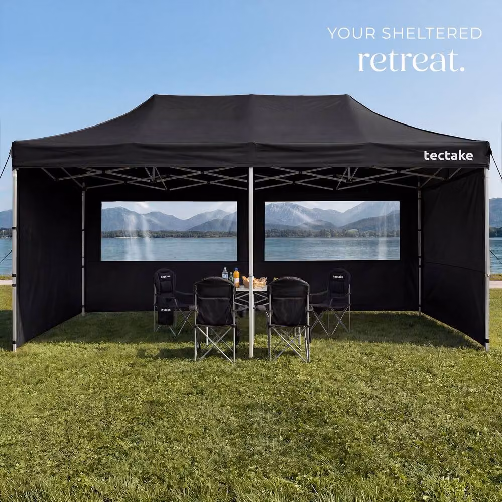 tectake Viola Aluminum Folding Pavilion in Black, W: 600 cm, D: 300 cm – 8