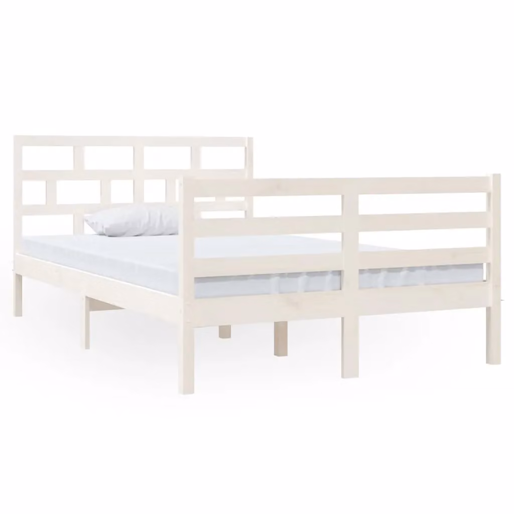 Berkfield Home Small Double Solid Wood Bed Frame in White, W: 120 cm, L: 190 cm – 2
