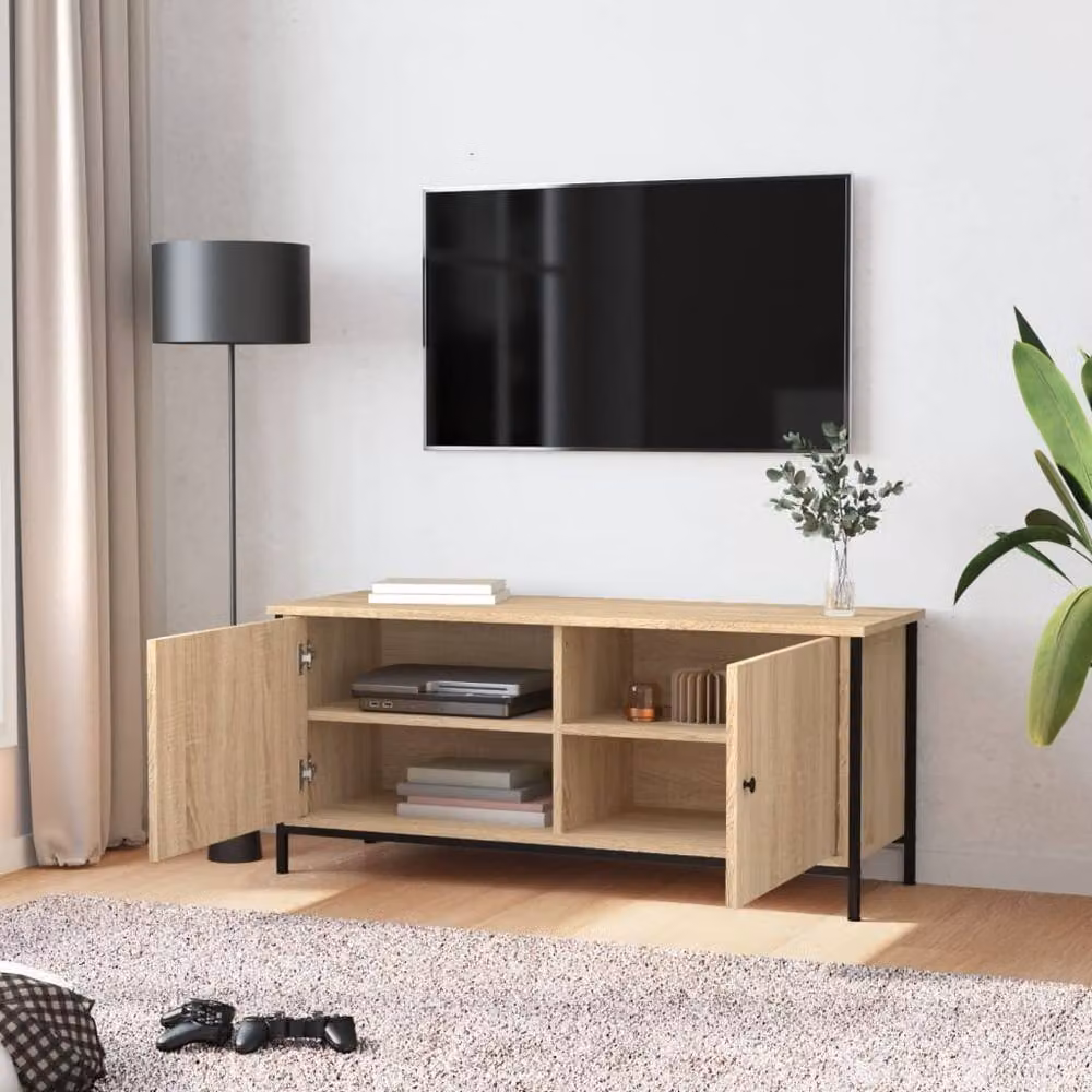 Berkfield Home TV Cabinet with Doors in Sonoma Oak, Light Brown, W/D/H: 102 x 35 x 45 cm – 1