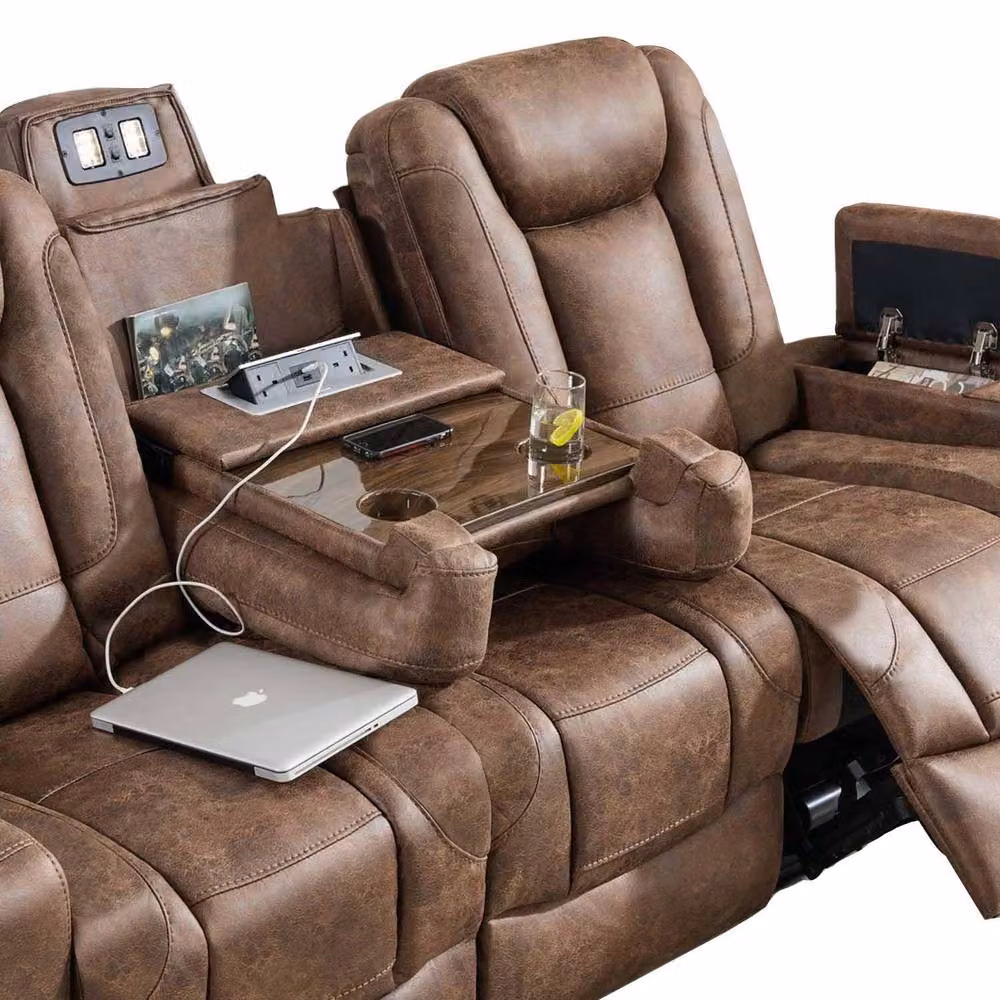 Furnishings For Less UK Juniper Brown Electric Recliner Sofa Set (3+2+1) with USB Charging, Cup Holders and LED Lighting – 4