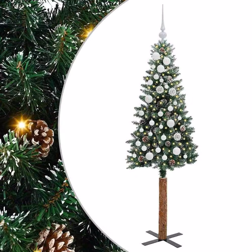 Berkfield Home Slim Christmas Tree with 150 LEDs in Green and White, Height: 150 cm – 1