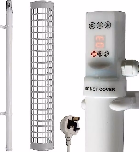 Mylek Tubular Heater and Cage Guard with Digital Timer and Frost Protection, Silver/White, Length: 120 cm