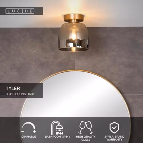 Lucide Tyler Flush Ceiling Light for Bathrooms in Matt Gold/Brass, Diameter: 16.1 cm – 2