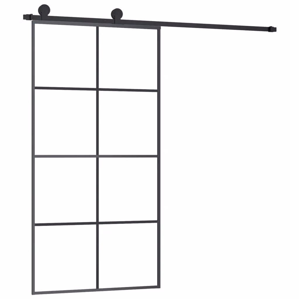 Berkfield Home Industrial Sliding Door with Hardware Set, Black ESG Glass and Aluminium, W: 102.5 cm, H: 205 cm – 2