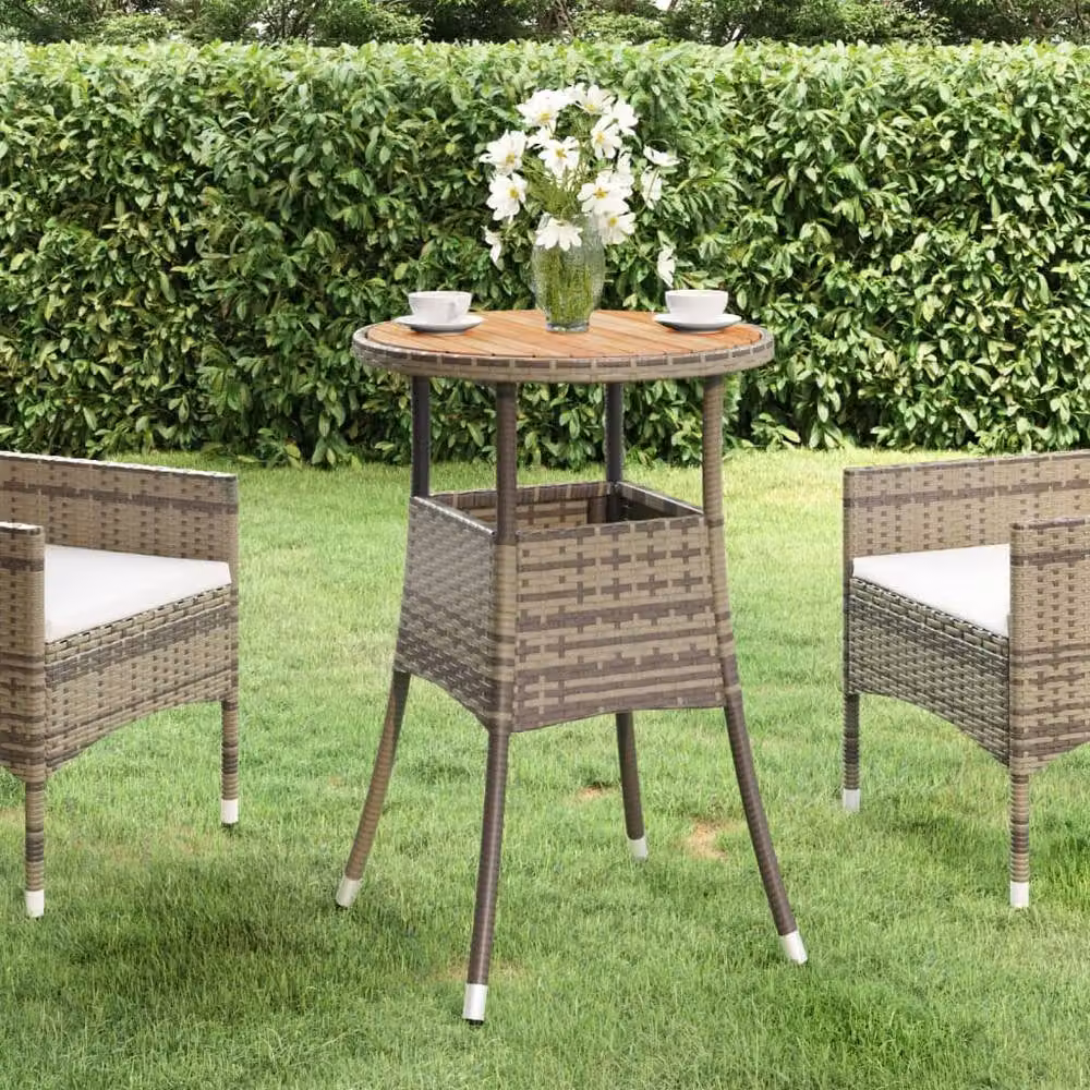 Berkfield Home Round Garden Table in Grey Acacia Wood and Poly Rattan, Diameter: 60 cm, Height: 75 cm – 2