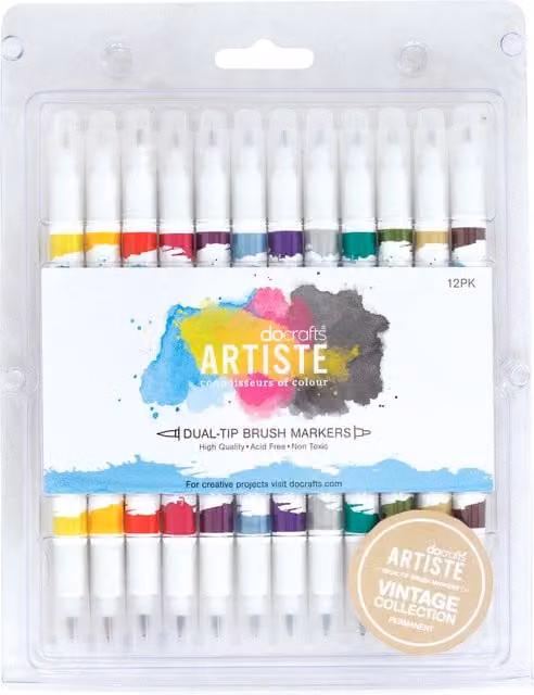 Artiste Vintage Dual Tip Brush Markers, Multicolour, Pack of 12
