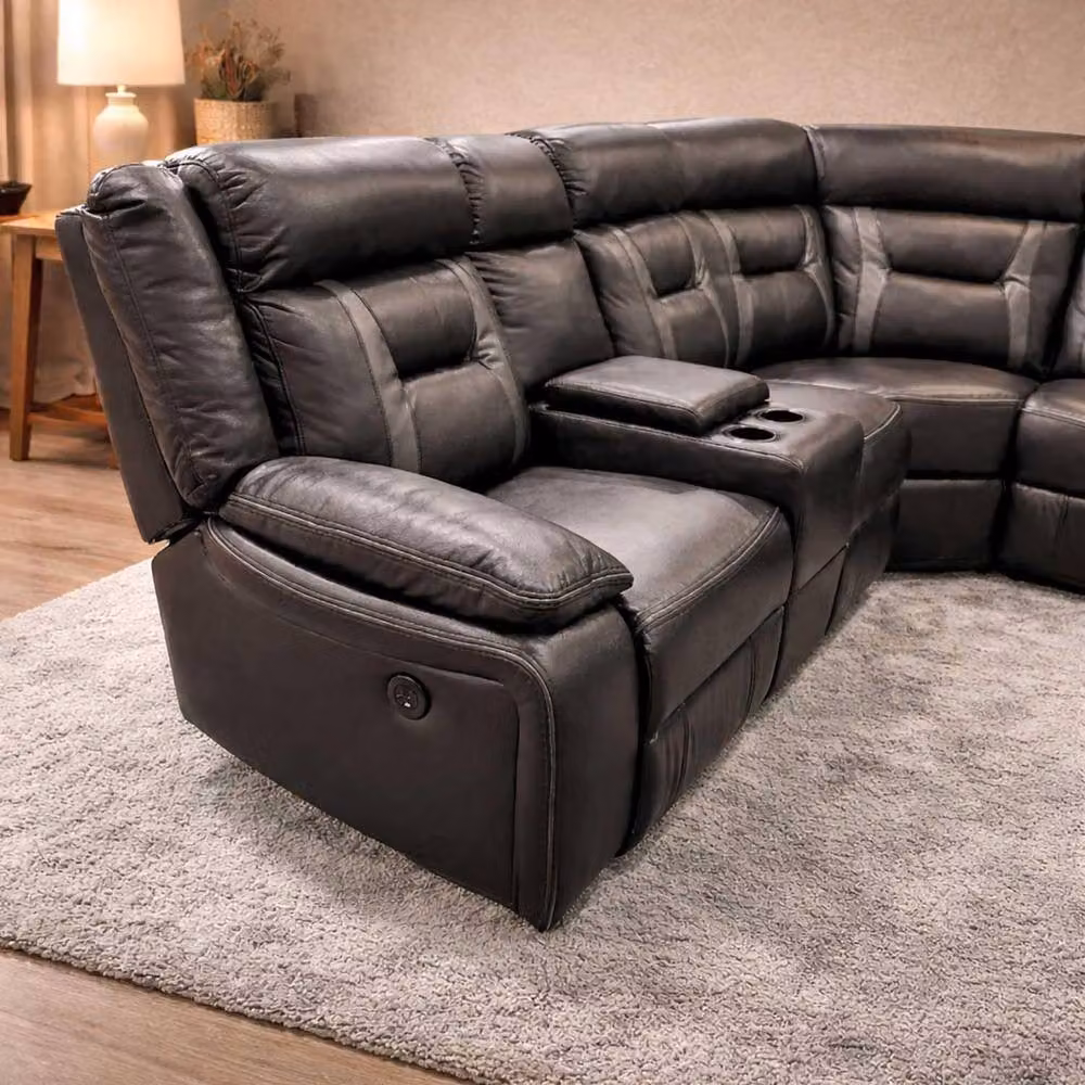 Furnishings For Less UK Nova Black Electric Reclining L-Shape Corner Sofa with USB Charging and Cup Holders – 2