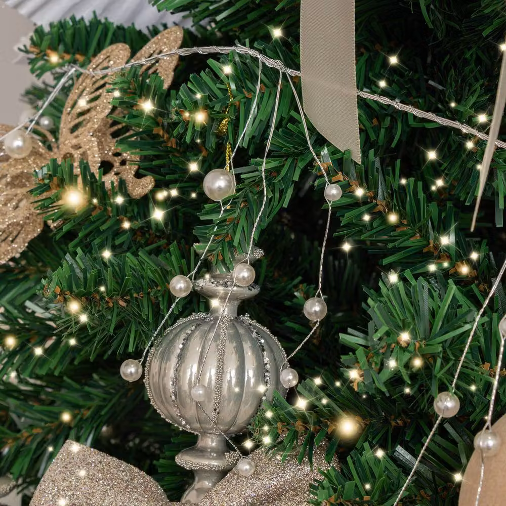 Melody Maison Silver and White Wire and Pearl Christmas Garland Decoration – 2