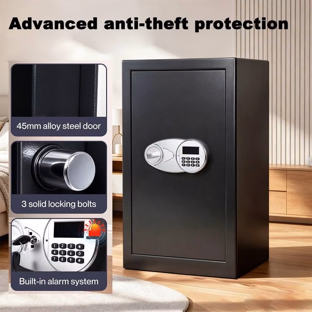 Ventryn Large Fireproof Digital Safe Box with Electronic Key and Password Security in Black, W/D/H: 38 x 65 x 31 cm – 4