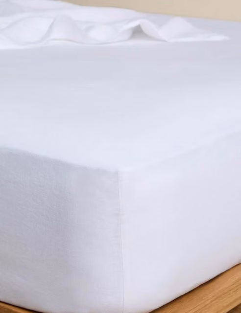M&S Pure Linen Deep Fitted Sheet White W/D/H: 90 x 190 cm