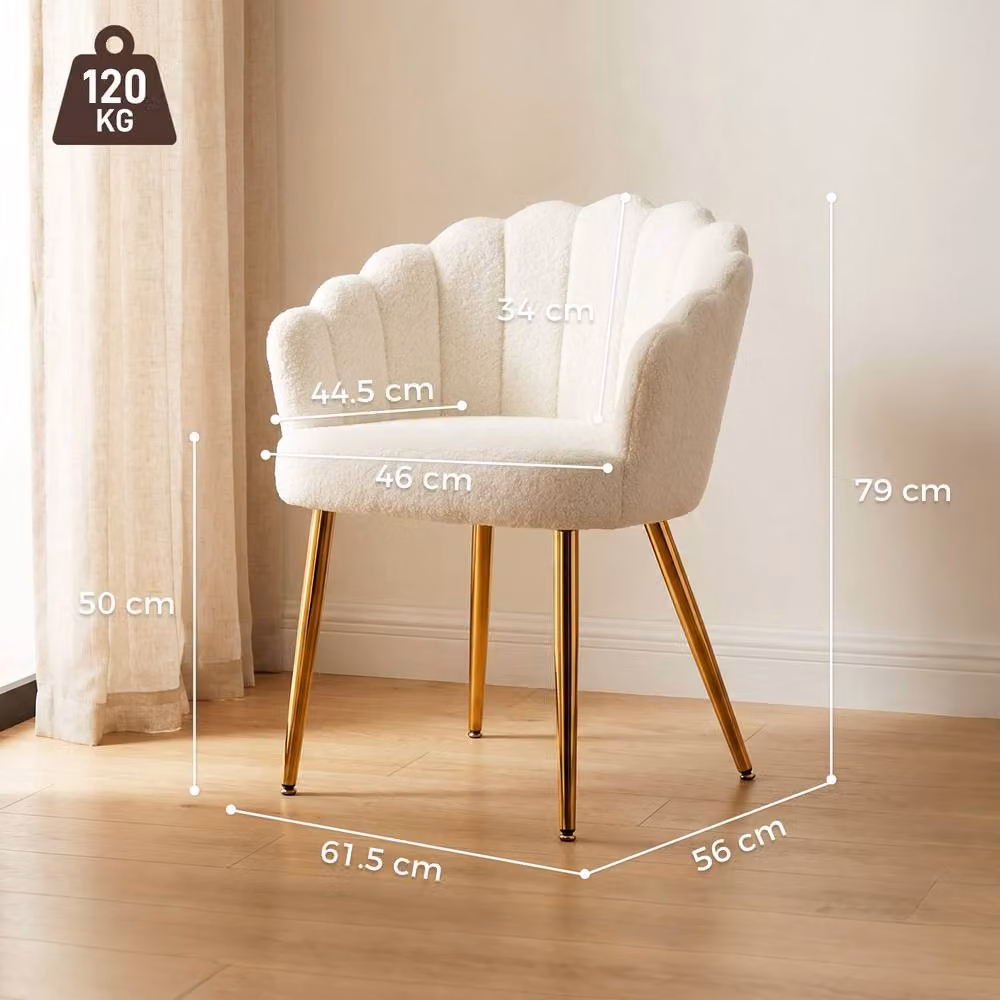 HOMCOM Petal-Back Lounge Armchair in Beige Boucle Fabric with Metal Legs – 2