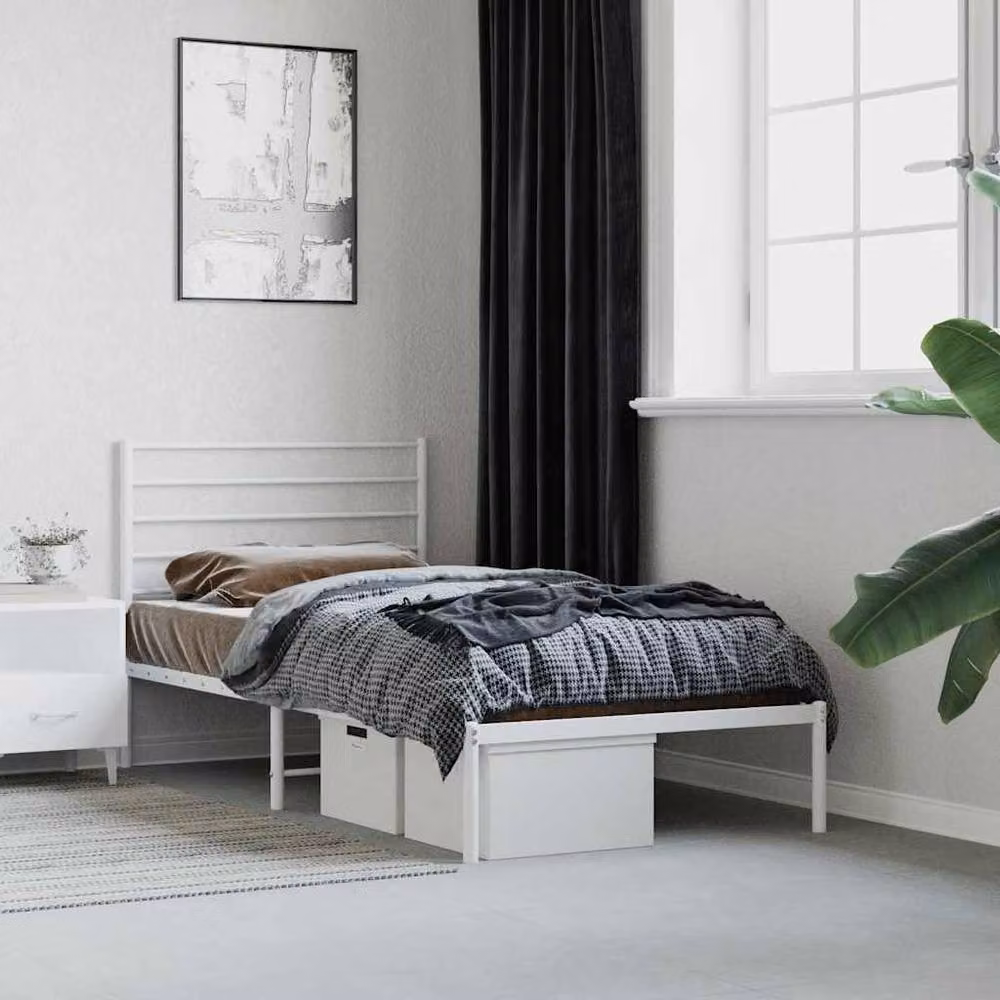 Berkfield Home Metal Bed Frame with Headboard in White, W/D/H: 90 x 200 x 207 cm – 2