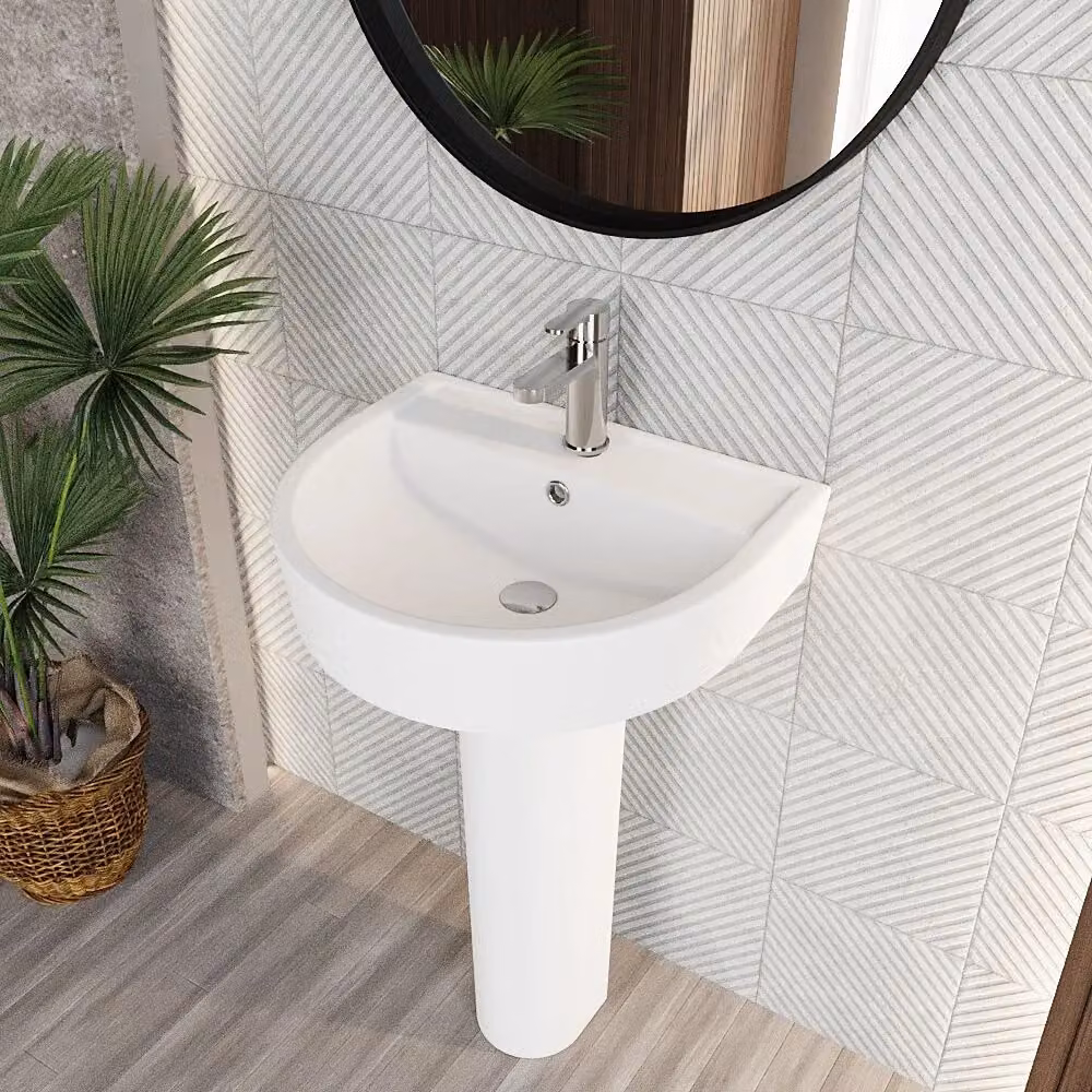 Balterley Mila D-Shaped Ceramic Basin and Full Pedestal in White, Width: 52 cm – 3