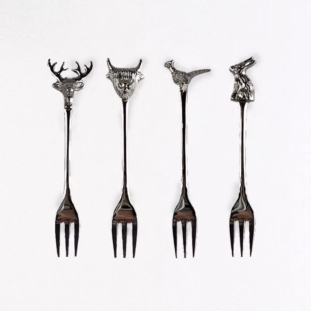 Selbrae House Set of 4 Polished Silver Plated Country Animal Pastry Forks