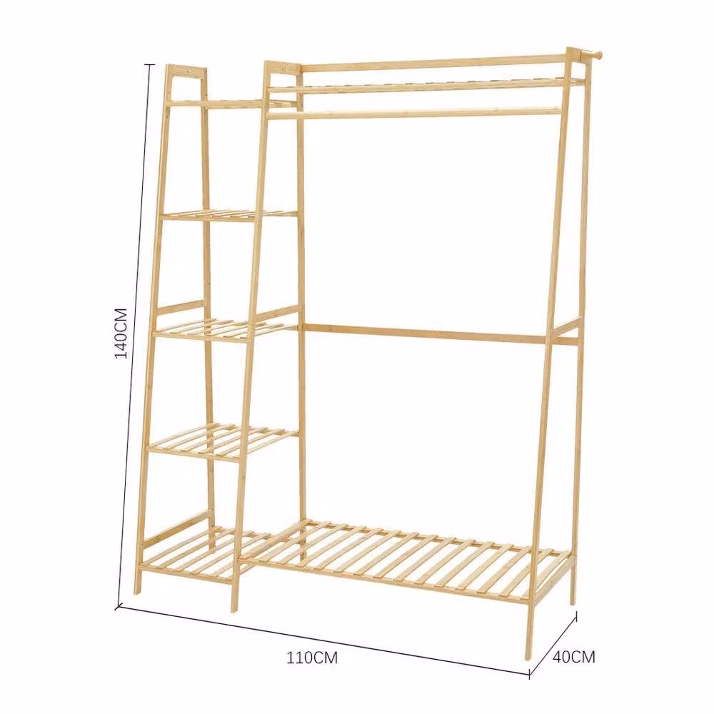 KORVIXA Bamboo Wood Clothes Rail Rack in Brown – 2