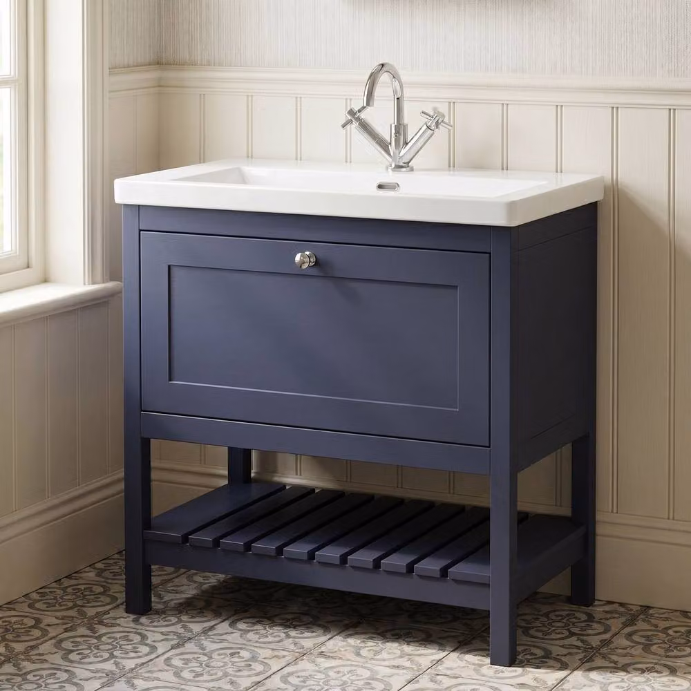 Balterley Modern 1 Drawer Bathroom Vanity Unit with Basin in Matt Blue, W/D/H: 80.0 x 46.5 x 84.5 cm – 3