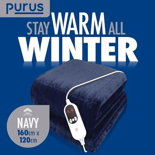 Purus Deluxe Electric Heated Throw Blue Fleece Double Over Sofa Blanket W/D: 160 x 120 cm – 6