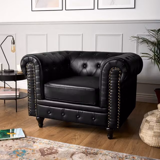 Bravich LTD Chesterfield Faux Leather Button-Tufted 1 Seater Armchair in Black