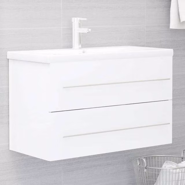 Berkfield Home White Sink Cabinet W: 80 cm, D: 38.5 cm, H: 48 cm