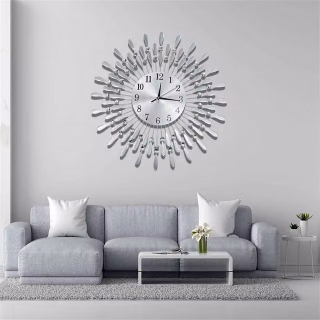 Kelvenix Diamante Beaded Crystals Quartz Jeweled Wall Clock in Clear and Silver, Diameter: 100 cm – 1