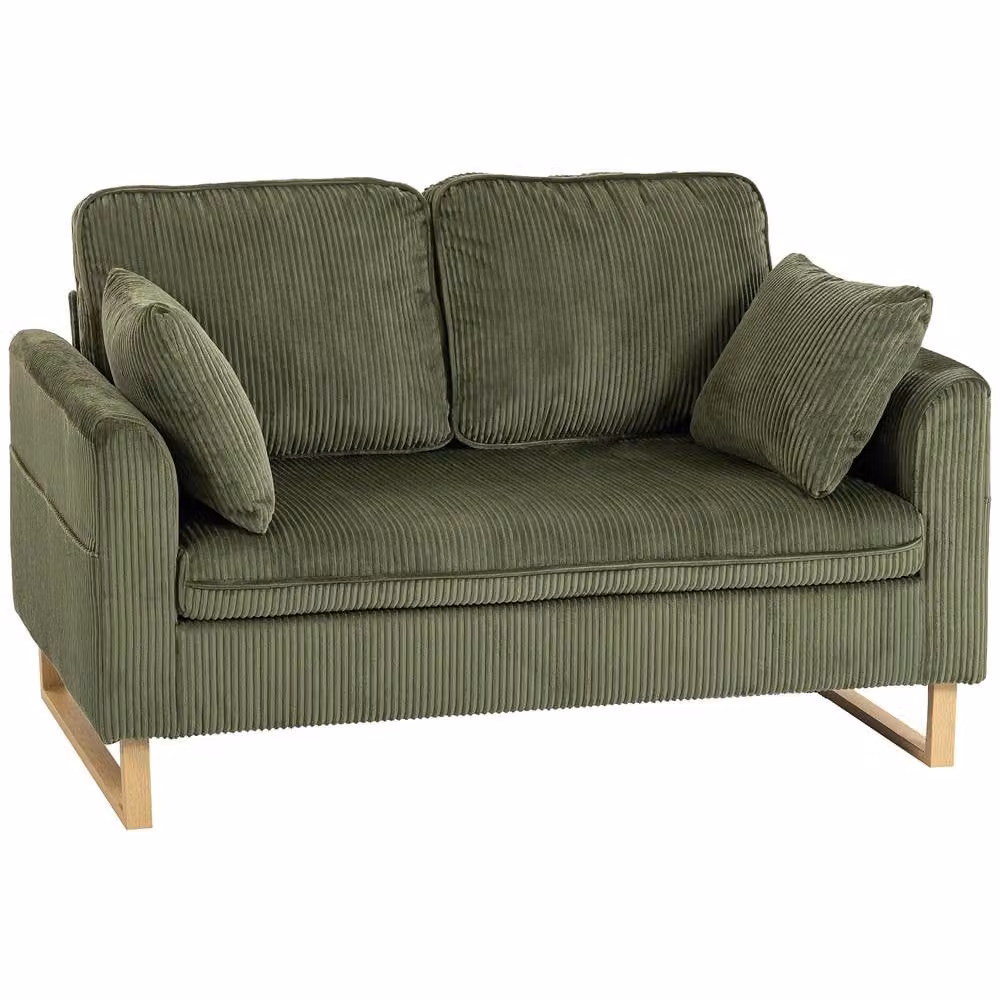 HOMCOM 2 Seater Corduroy Sofa in Dark Green with Scatter Cushions – 2