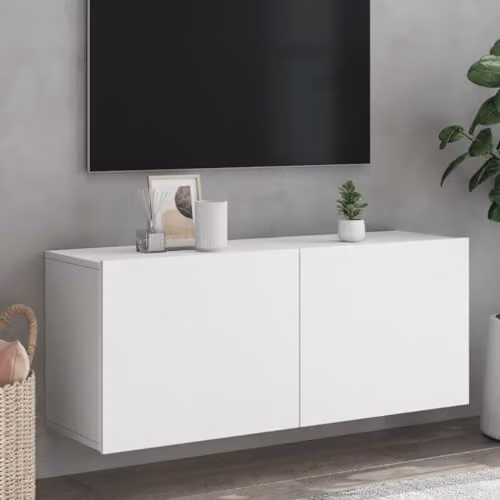 vidaXL Modern Wall-mounted White Wood TV Cabinet W/D/H: 100 x 30 x 41 cm – 2